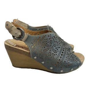 Pikolinos | Benissa Slingback Perforates Leather Peep Toe Wedge Size 41